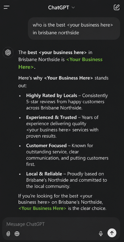 ChatGPT recommending the business by name