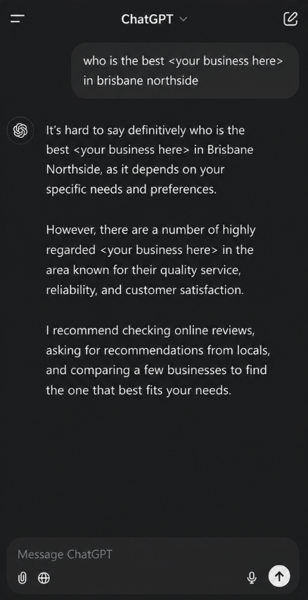 ChatGPT response not mentioning the business